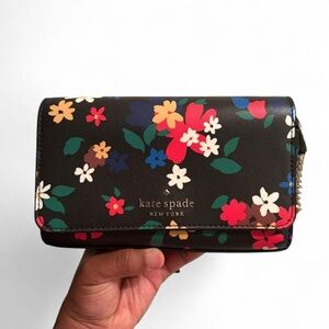 kate spade Black Floral Crossbody Wallet with Gold Logo